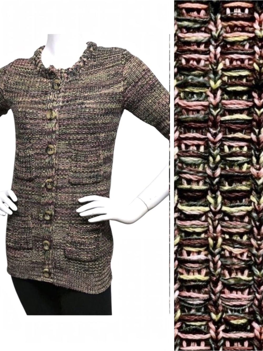 MISSONI Pink & Green 28” Long Cardigan Sweater Pockets XS S 4